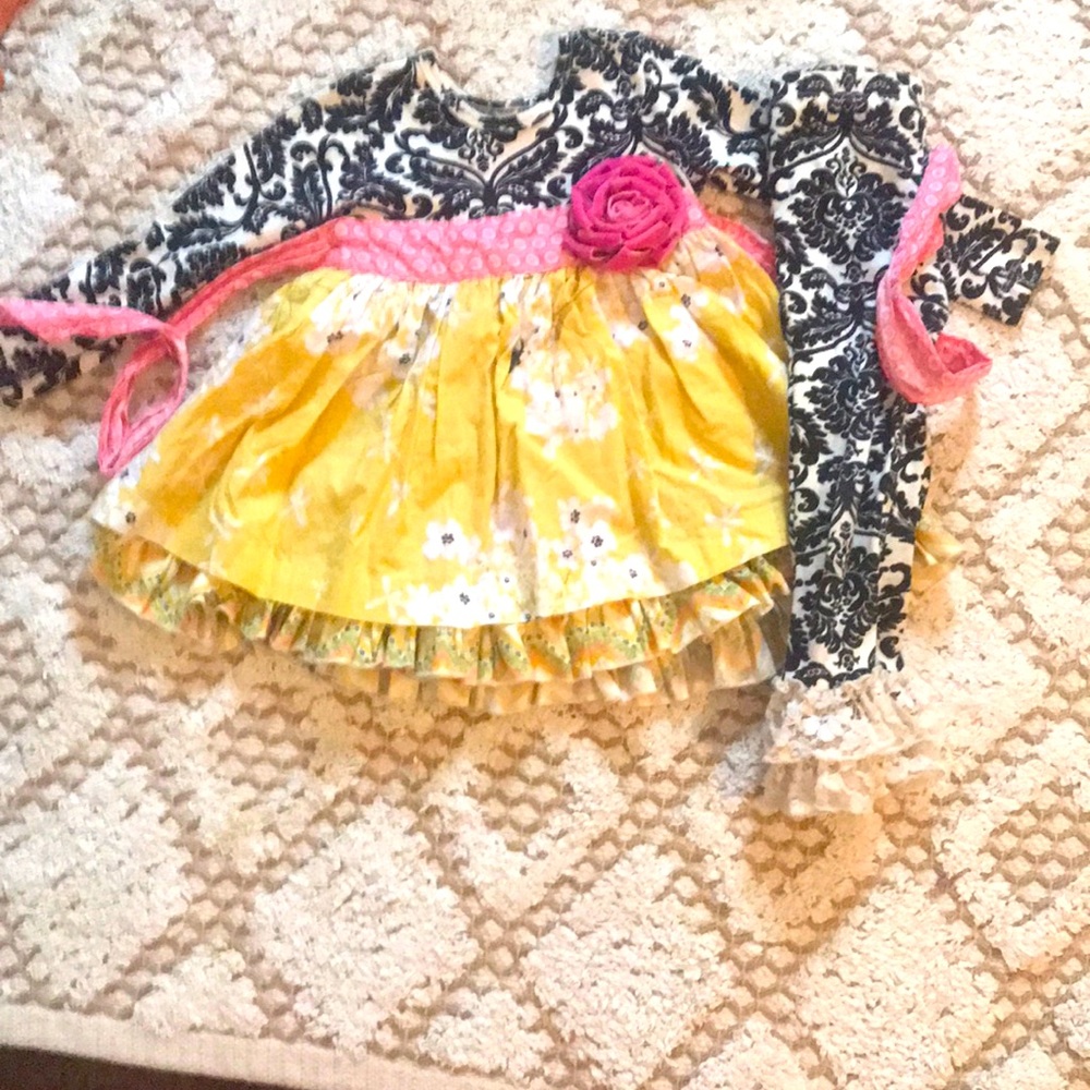 Giggle moon black‎ toile pink rose yellow skirt